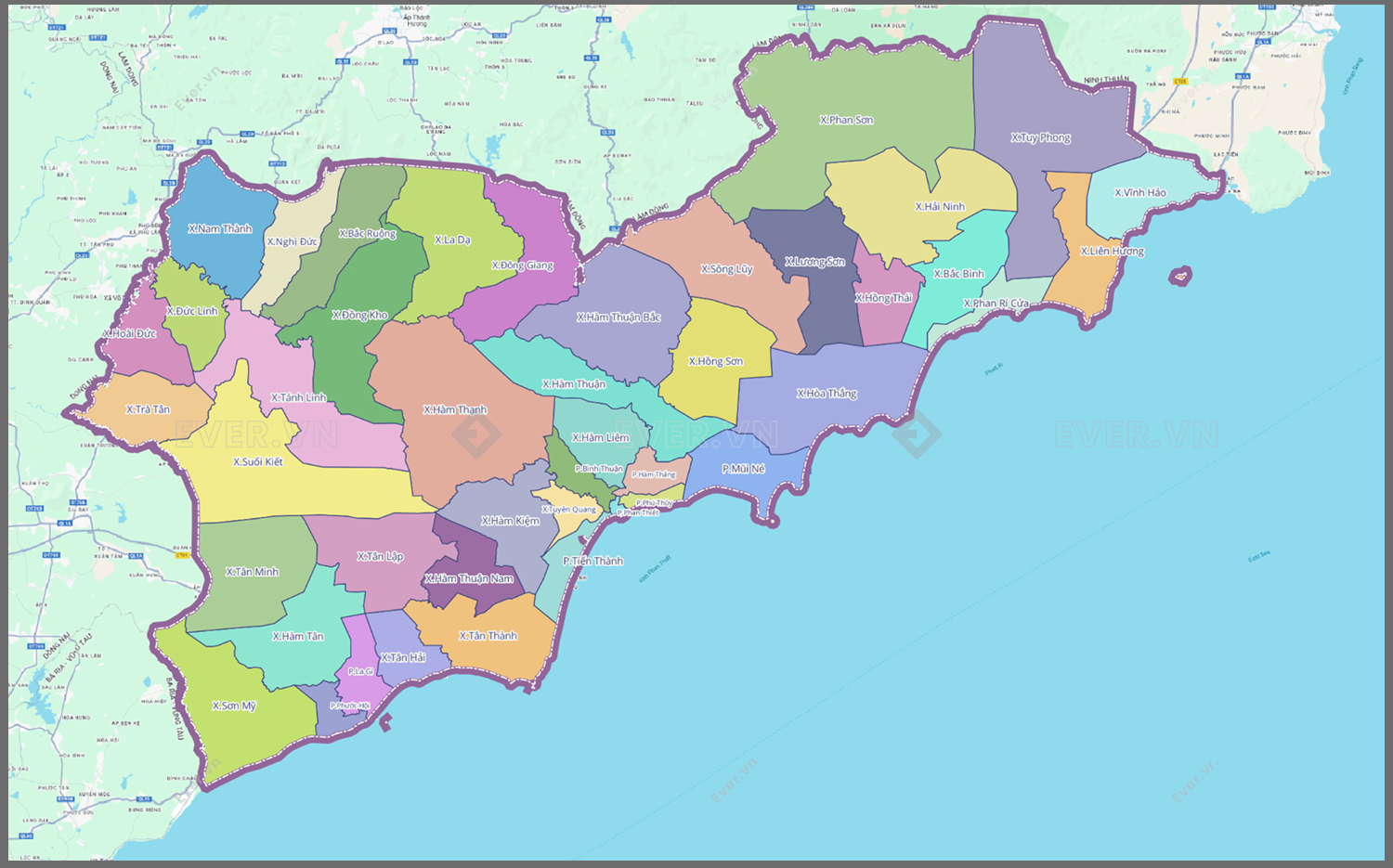 Các xã phường mới tỉnh Bình Thuận củ